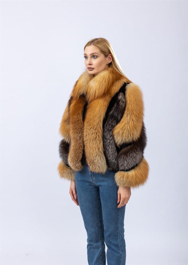 Women's Natural Red Fox Silver Fox Fur Coat