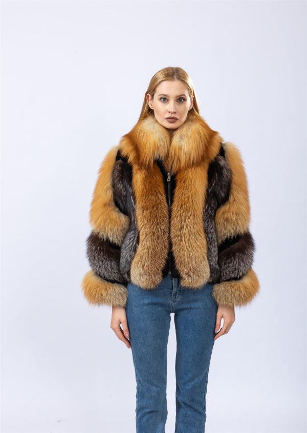 Women's Natural Red Fox Silver Fox Fur Coat