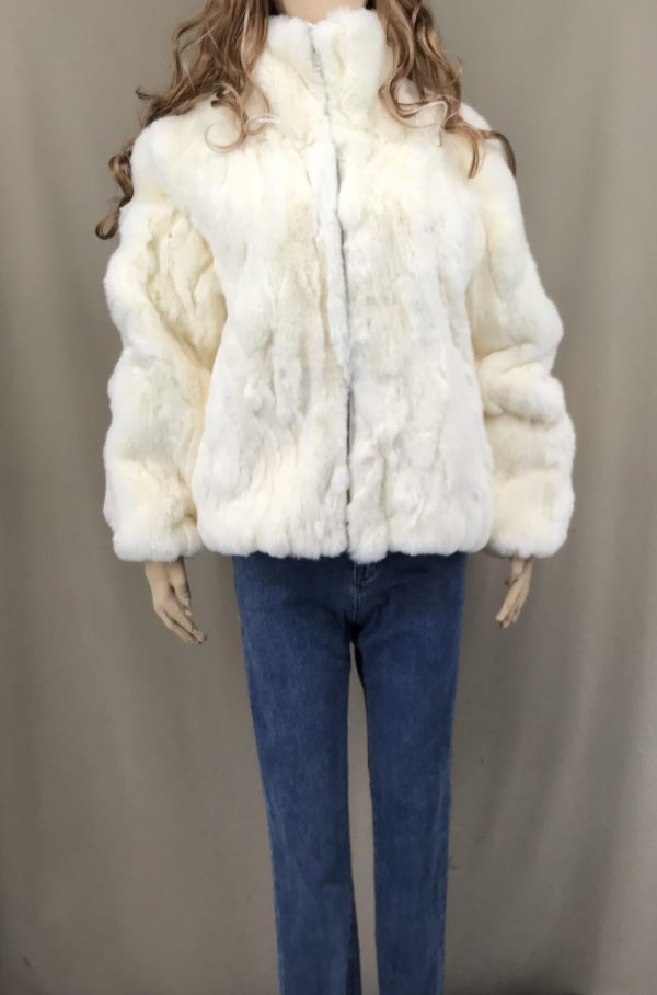 Women's Natural Rex Rabbit Fur Turtleneck Coat