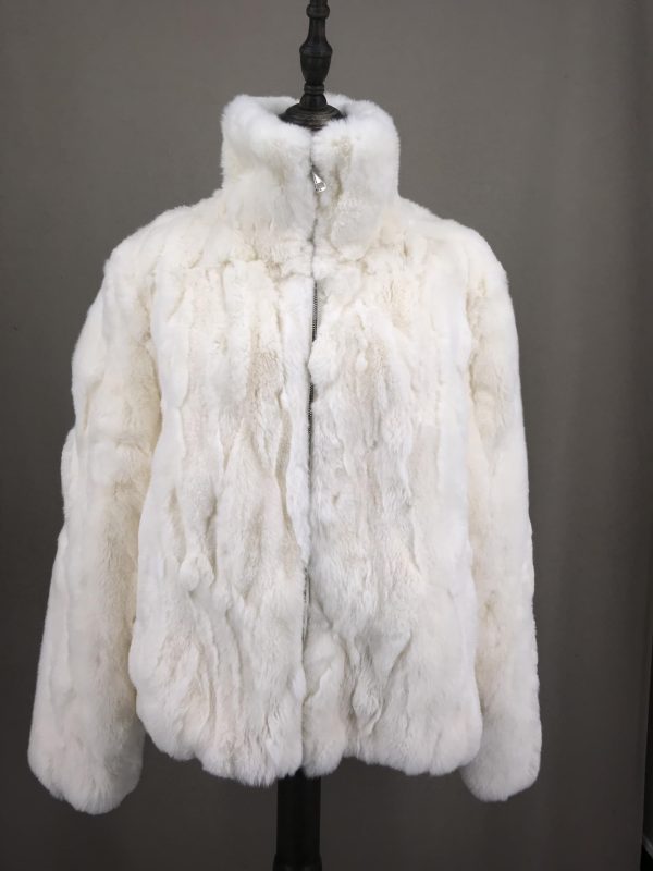 Women's Natural Rex Rabbit Fur Turtleneck Coat