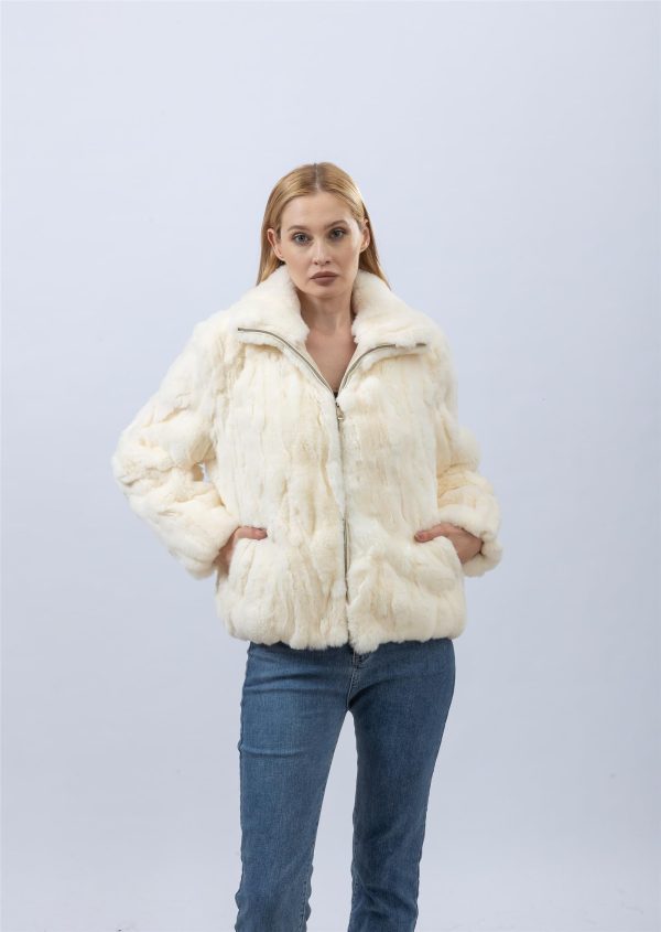 Women's Natural Rex Rabbit Fur Turtleneck Coat