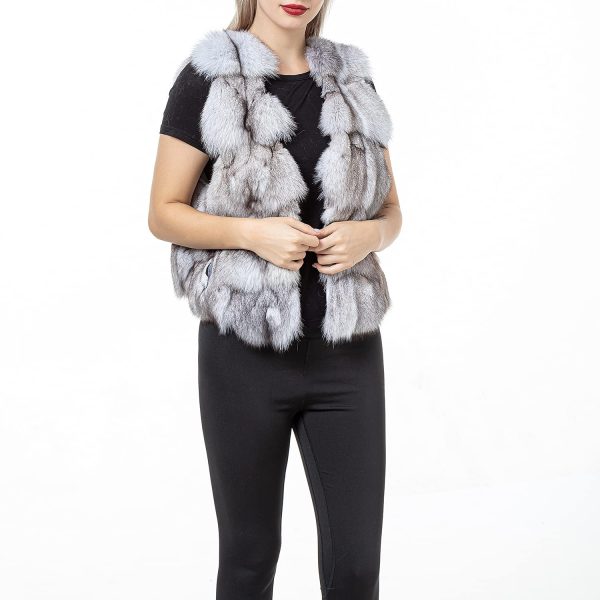 Women's natural fox fur vest furry large size