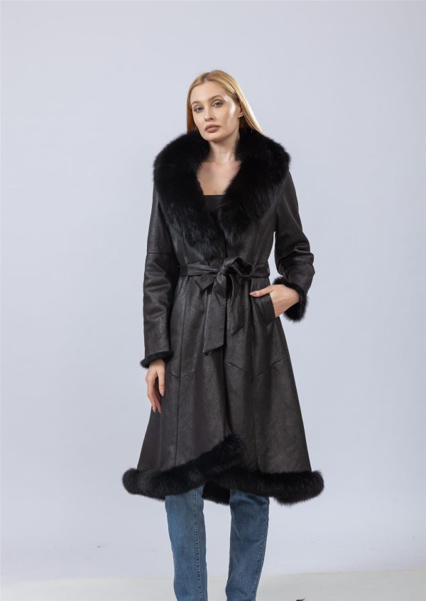 Women's natural rabbit fur long coat