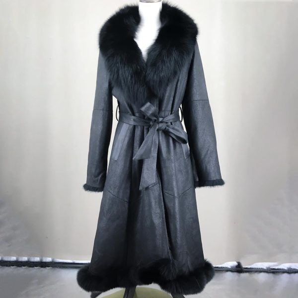 Women's natural rabbit fur long coat