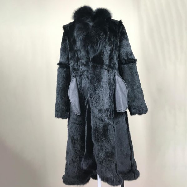 Women's natural rabbit fur long coat